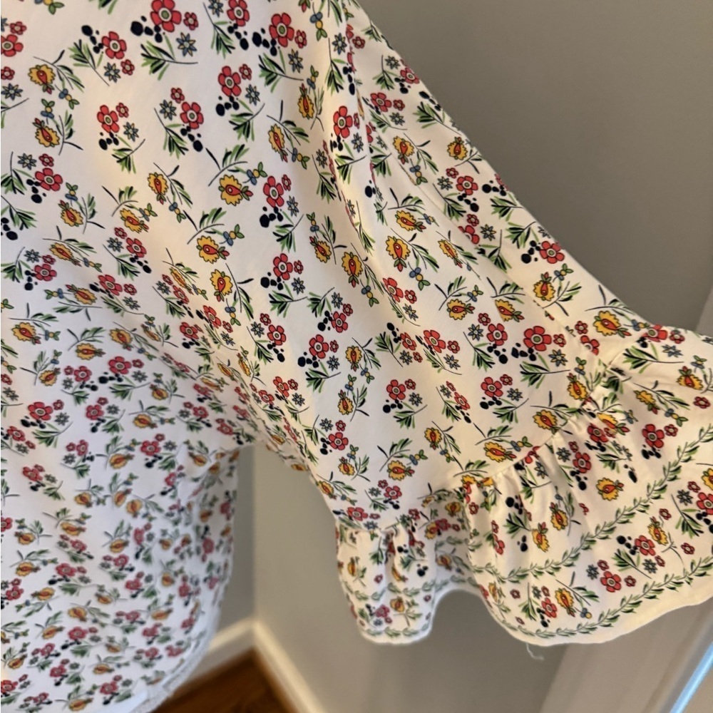 floral Max Studio Tie-Front Blouse Shirt Top w/Ruffle Sleeves V neckBoho M - Picture 3 of 8